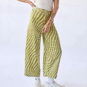 Green & White Urban Outfitters Silk Satin Wide Let's Pants Matching Set Backless